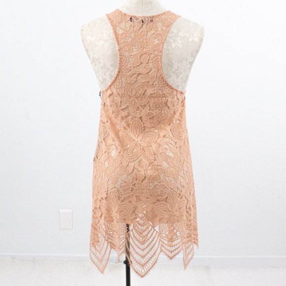 For Love & Lemons S Lace Mini Dress Short Pink Beach CoverUp Lingerie Chemise - Picture 8 of 10